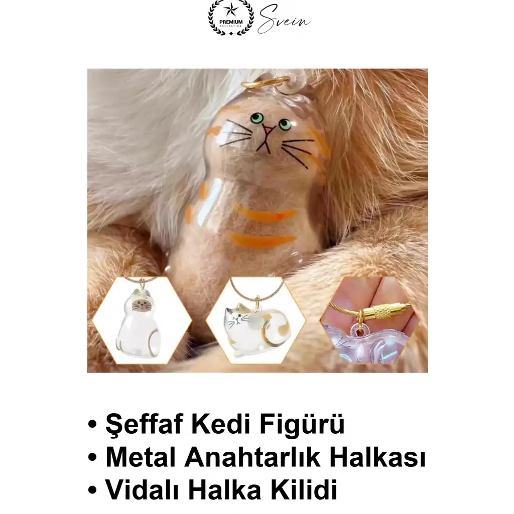 #KediAnahtarlığı Kedi Figürlü Şeffaf Anı Anahtarlığı Tüy Saklama Hazneli Hatıra Aksesuarı Evcil Hayvan Sahibine Anlamlı Hediye Çanta Süsü Akrilik Metal Halkalı Sevimli Tasarım Karışık Model 4-6 cm