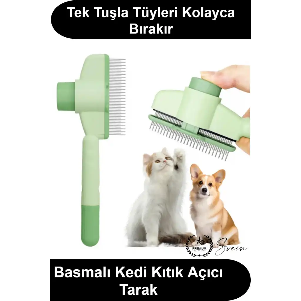 #KediTarağı Pratik Basmalı Kendini Temizleyen Evcil Hayvan Kıtık Açıcı Tarak Köpek Tavşan Tüy Toplama Fırçası Paslanmaz Çelik Uçlu Düğüm Çözücü Ergonomik Saplı Kaymaz Tutmalı Bakım Aparatı