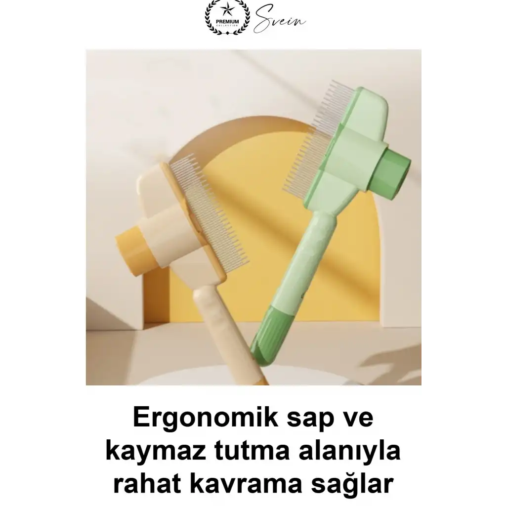 #KediTarağı Pratik Basmalı Kendini Temizleyen Evcil Hayvan Kıtık Açıcı Tarak Köpek Tavşan Tüy Toplama Fırçası Paslanmaz Çelik Uçlu Düğüm Çözücü Ergonomik Saplı Kaymaz Tutmalı Bakım Aparatı