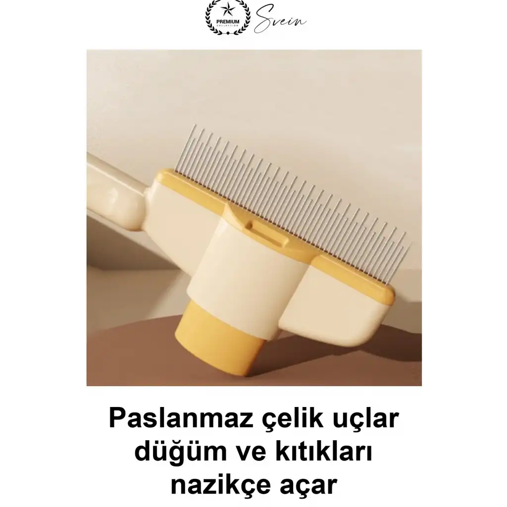 #KediTarağı Pratik Basmalı Kendini Temizleyen Evcil Hayvan Kıtık Açıcı Tarak Köpek Tavşan Tüy Toplama Fırçası Paslanmaz Çelik Uçlu Düğüm Çözücü Ergonomik Saplı Kaymaz Tutmalı Bakım Aparatı