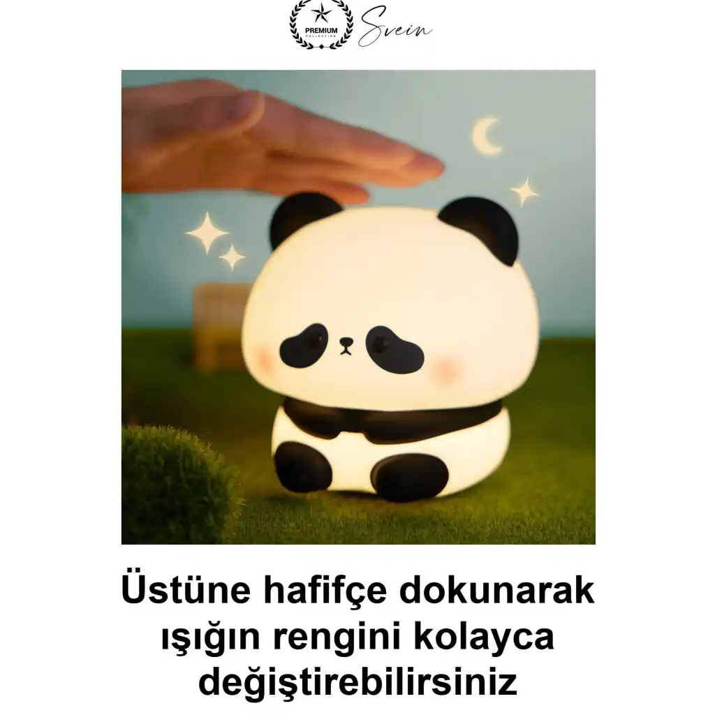 #PandaGeceLambası Panda Gece Lambası Dokunmatik Şarjlı Silikon Çocuk Bebek Odası Başucu Uyku Emzirme Işığı RGB Renk Değiştiren Zaman Ayarlı Kablosuz Masum Oturan Sevimli Tasarım Dekoratif Hediye