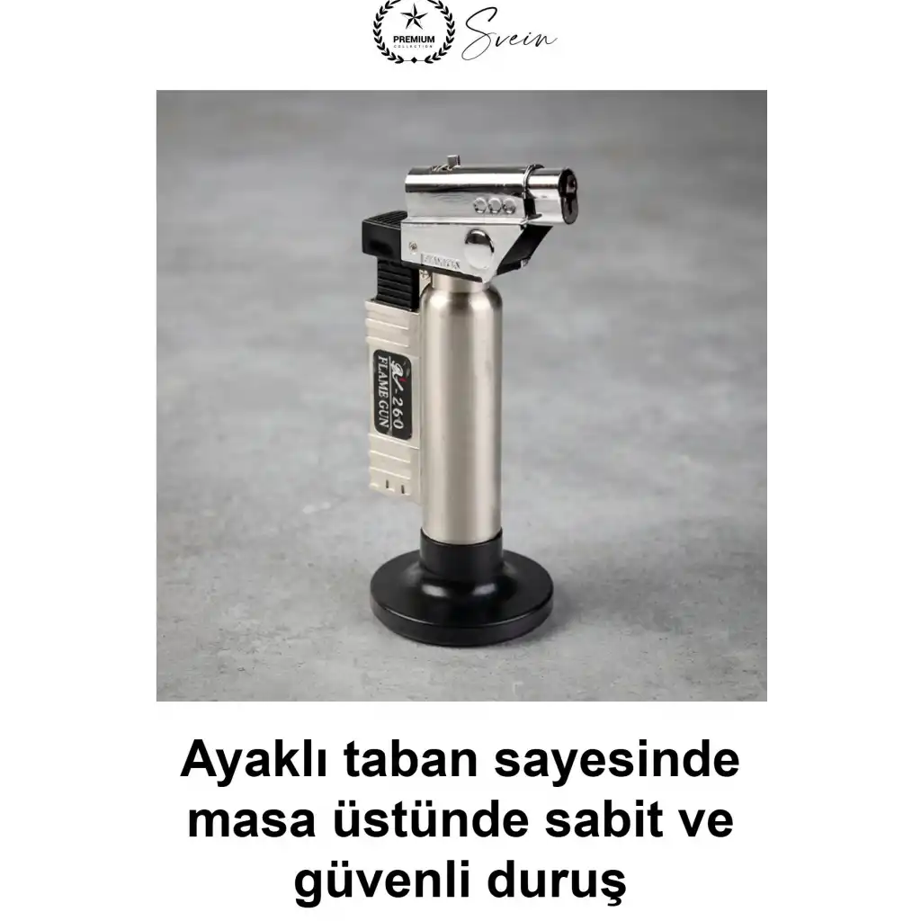 Lüks Metal Pürmüz Ayaklı Kendinden Tüplü Ayarlanabilir Jet Alevli Mutfak Kamp Hobi Çakmağı Tatlı Karamelize Etme Et Mühürleme Krem Brule Lehimleme Torch Şaloma Masa Üstü Gazlı Tabanca