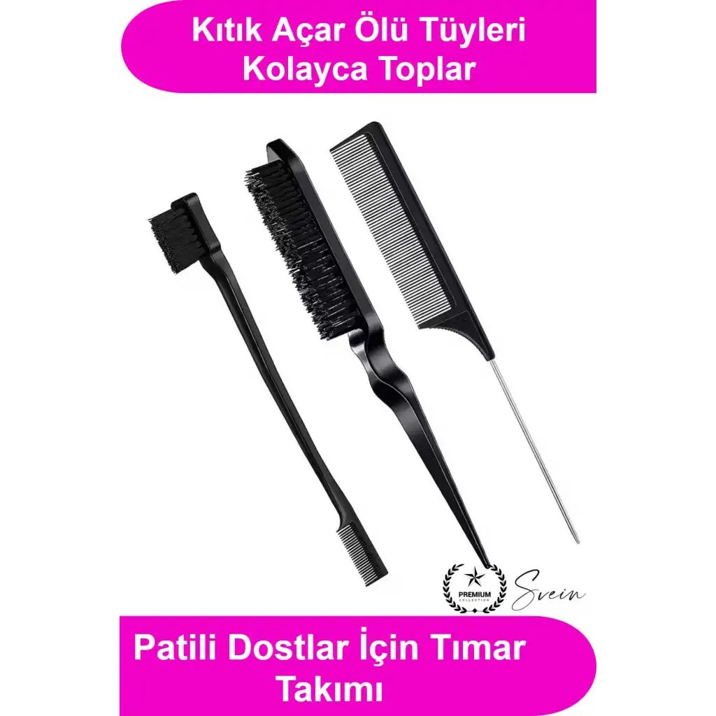 Kedi Köpek Tarağı 3lü Set Evcil Hayvan Kıtık Açıcı Tarak Tüy Bakım Fırçası Dökülen Kıl Toplayıcı Düğüm Çözücü Metal Kuyruklu Ayırma Ergonomik Siyah Plastik Gövde İnce Dişli Pet Groomer Ekipmanı
