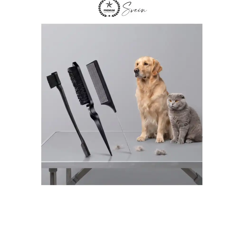 Kedi Köpek Tarağı 3lü Set Evcil Hayvan Kıtık Açıcı Tarak Tüy Bakım Fırçası Dökülen Kıl Toplayıcı Düğüm Çözücü Metal Kuyruklu Ayırma Ergonomik Siyah Plastik Gövde İnce Dişli Pet Groomer Ekipmanı