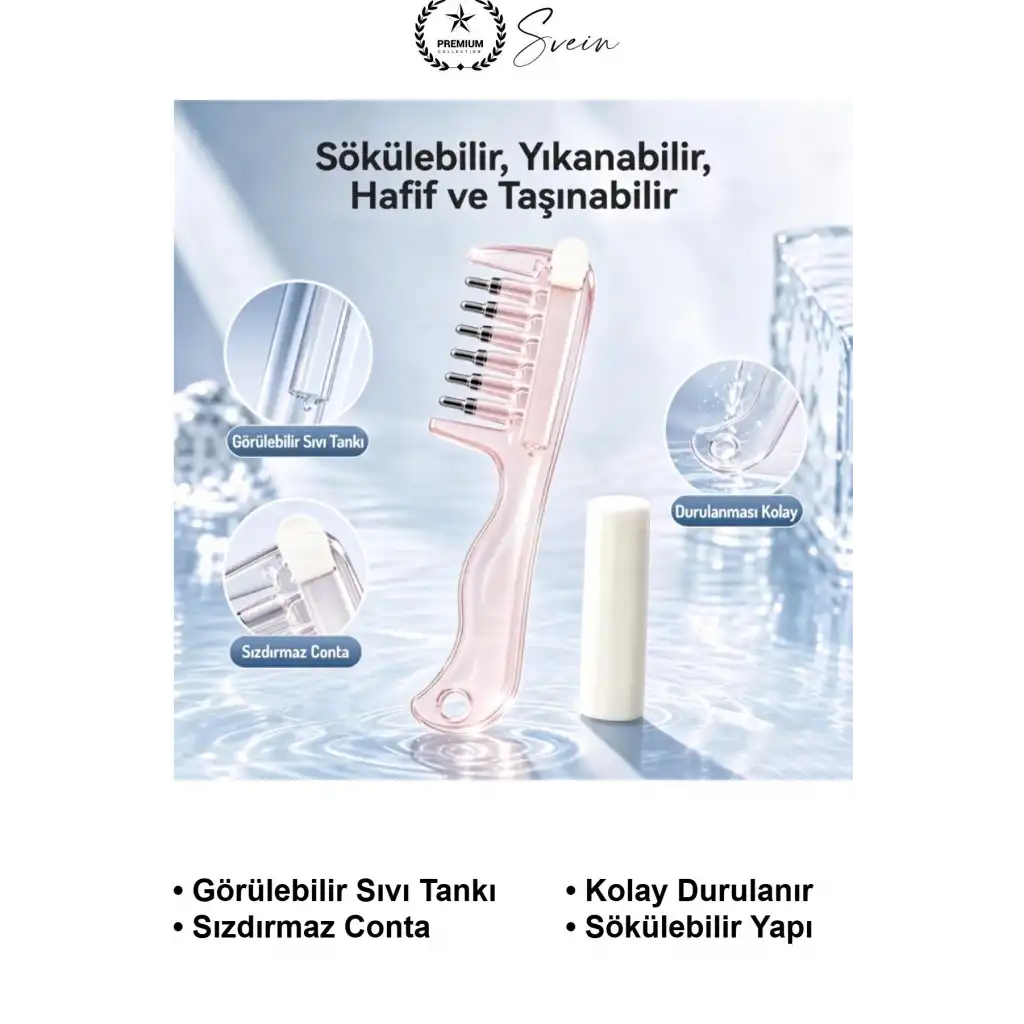 Saç Bakım Yağı Uygulama Tarağı Serum Aplikatörü Yeniden Doldurulabilir Hazneli Sızdırmaz Contalı Kafa Derisi Masajı Şeffaf Pembe Taşınabilir Yıkanabilir Besleyici Sıvı Dağıtıcı Kompakt Model