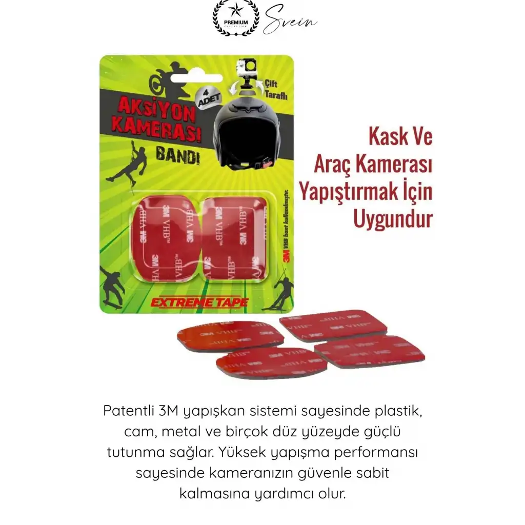 #KameraBandı Araç Kamerası Yapıştırma Bandı 3M Çift Taraflı Su Geçirmez Ped Otomobil Motosiklet Kask Aksiyon Kamera GoPro Sabitleme Pedi Endüstriyel Güçlü Montaj Aparatı 45x35mm 4 Adet