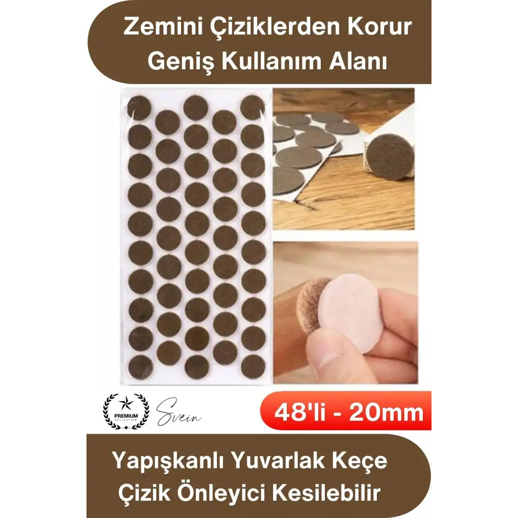 #Keçe Yapışkanlı Yuvarlak Keçe 20mm 48 Adet Kahve Mobilya Altı Zemin Koruyucu Çizik Önleyici Sessiz Kaydırmaz Masa Sandalye Dolap Ayak Pedi Parke Laminat Fayans Koruma Dayanıklı Kendinden Yapışkanlı