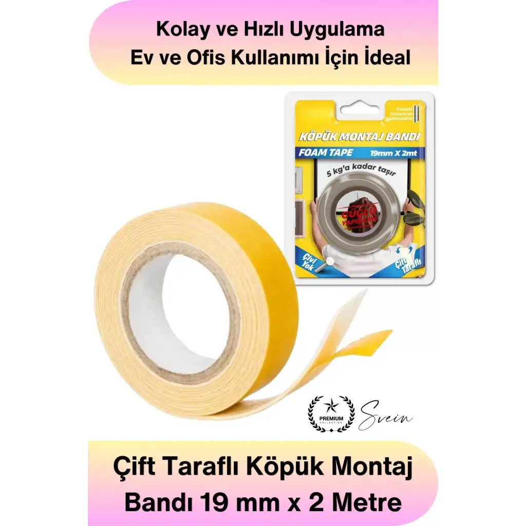 #KöpükBant 5 Kg Çift Taraflı Köpük Montaj Bandı 19mm 2 Metre Güçlü Yapışkan Duvar Bant Beyaz Çerçeve Ayna Poster Dekorasyon Sabitleme Vida Gerektirmeyen İç Mekan Yapıştırma Aparatı
