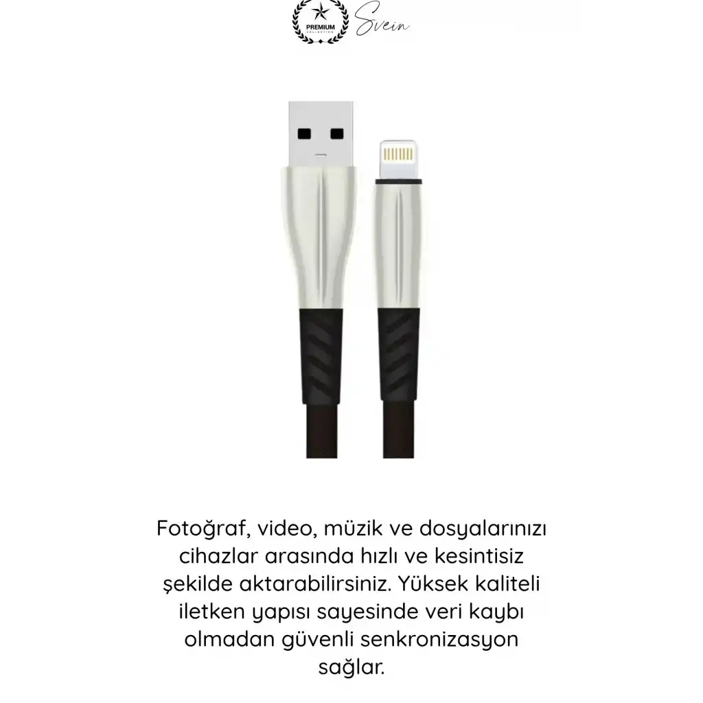 #Lightning S89 Lightning Kablo 1M 2.4A iPhone Uyumlu Metal Uçlu Naylon Örgü Yassı Tasarım Hızlı Şarj Veri Aktarım Dayanıklı Apple Telefon Tablet Powerbank Siyah Premium Şarj Kablosu