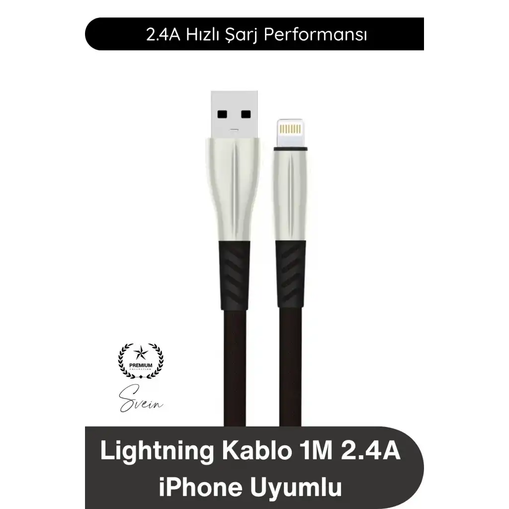 #Lightning S89 Lightning Kablo 1M 2.4A iPhone Uyumlu Metal Uçlu Naylon Örgü Yassı Tasarım Hızlı Şarj Veri Aktarım Dayanıklı Apple Telefon Tablet Powerbank Siyah Premium Şarj Kablosu