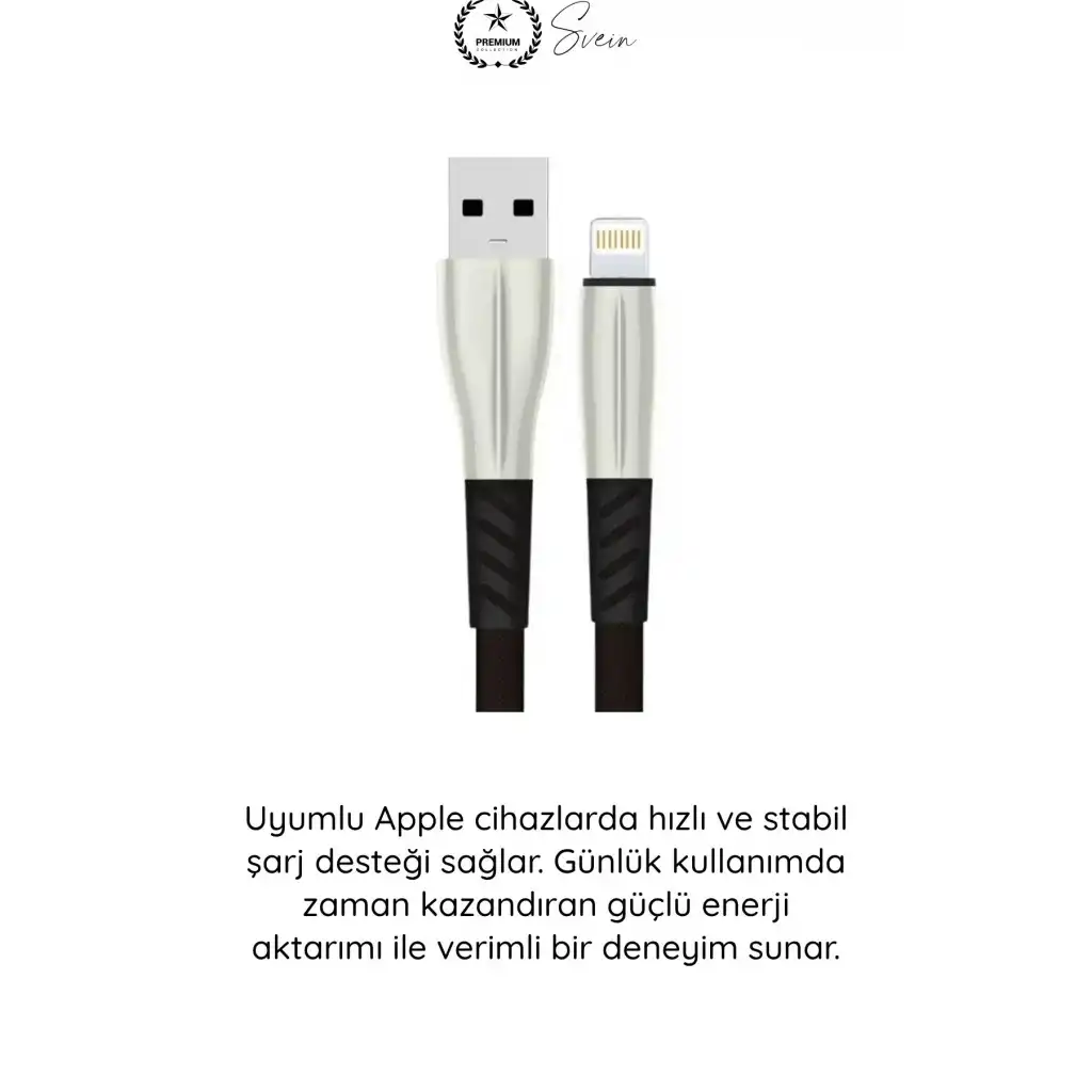 #Lightning S89 Lightning Kablo 1M 2.4A iPhone Uyumlu Metal Uçlu Naylon Örgü Yassı Tasarım Hızlı Şarj Veri Aktarım Dayanıklı Apple Telefon Tablet Powerbank Siyah Premium Şarj Kablosu