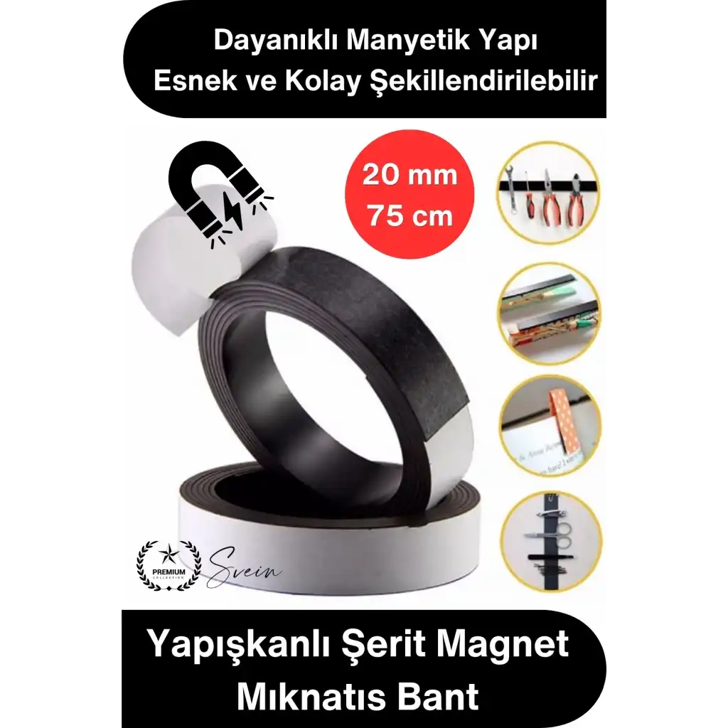 #Magnet 3M Yapışkanlı Şerit Magnet Mıknatıs Bant 20mm 75cm Güçlü Manyetik Şerit Kendin Yap Hobi Maket Tamirat Metal Yüzey Sabitleme Kesilebilir Esnek Pratik Organizer Dolap Atölye Ofis Ev Kullanımı