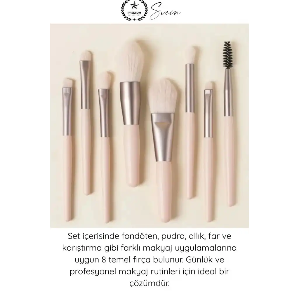 #MakyajFırça Çantalı 8li Bej Renkli Makyaj Fırça Seti Profesyonel Yumuşak Sentetik Kıllı Pudra Fondöten Allık Far Kontür Karıştırma Fırçaları Seyahat Kozmetik Fırça Takımı