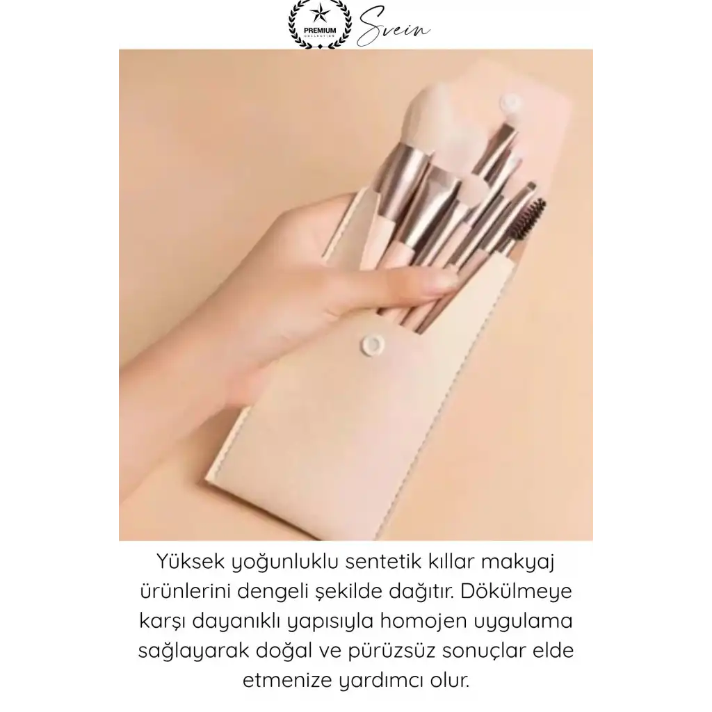 #MakyajFırça Çantalı 8li Bej Renkli Makyaj Fırça Seti Profesyonel Yumuşak Sentetik Kıllı Pudra Fondöten Allık Far Kontür Karıştırma Fırçaları Seyahat Kozmetik Fırça Takımı