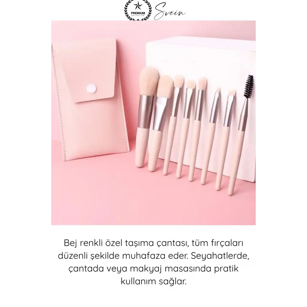 #MakyajFırça Çantalı 8li Bej Renkli Makyaj Fırça Seti Profesyonel Yumuşak Sentetik Kıllı Pudra Fondöten Allık Far Kontür Karıştırma Fırçaları Seyahat Kozmetik Fırça Takımı