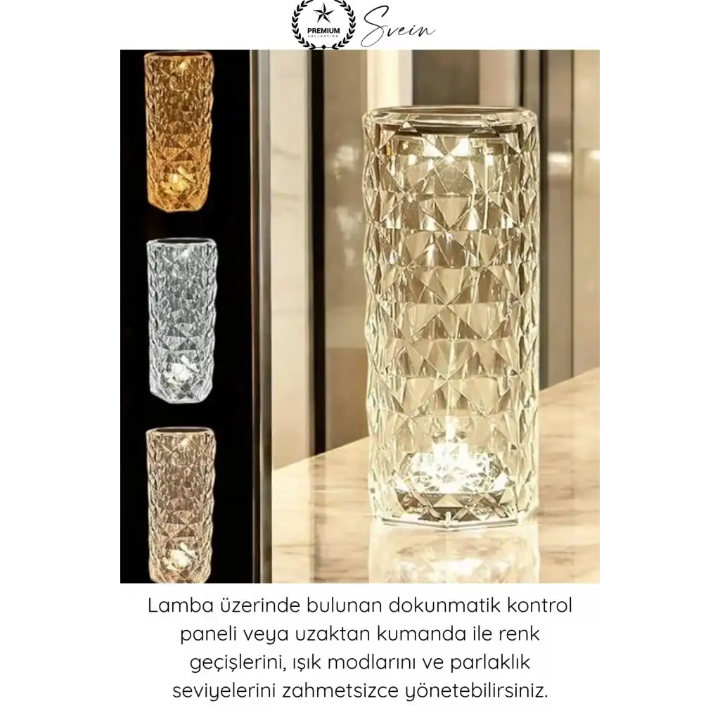 #MasaLamba Dokunmatik Kristal Gece Lambası RGB LED Masa Lambası Uzaktan Kumandalı Şarjlı Dekoratif Abajur Renk Değiştiren Dokunmatik Gece Işığı Hediyelik Aydınlatma