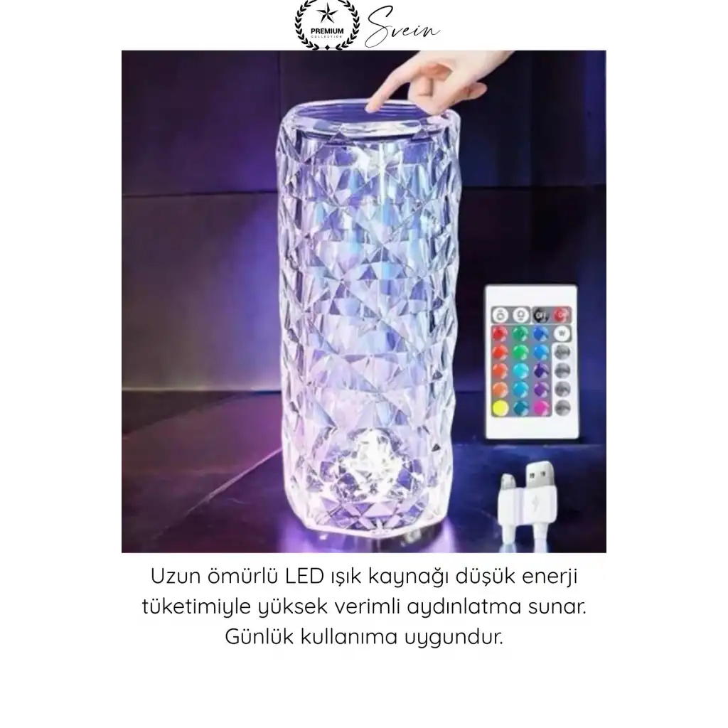 #MasaLamba Dokunmatik Kristal Gece Lambası RGB LED Masa Lambası Uzaktan Kumandalı Şarjlı Dekoratif Abajur Renk Değiştiren Dokunmatik Gece Işığı Hediyelik Aydınlatma