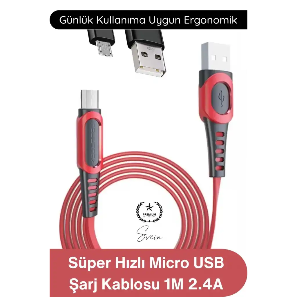 #MicroUSB Süper Hızlı DC01 Micro USB Şarj Kablosu 1M 2.4A Hızlı Veri Aktarım Android Telefon Tablet Powerbank Uyumlu Dayanıklı Bakır İletken Kırmızı Senkronizasyon Enerji Bağlantı Aksesuarı