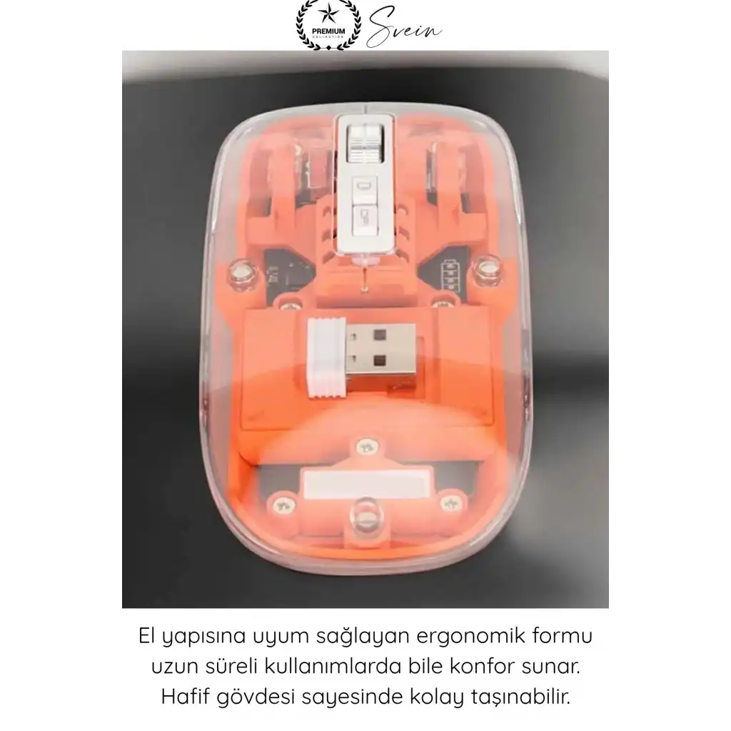 #Mouse Şeffaf Premium Kablosuz Mouse Bluetooth 5.0 2.4GHz Çift Modlu Sessiz Optik Fare USB Alıcılı Şarjlı Ergonomik Dizüstü Bilgisayar Tablet PC Uyumlu Rahat Uzun Ömürlü Dayanıklı