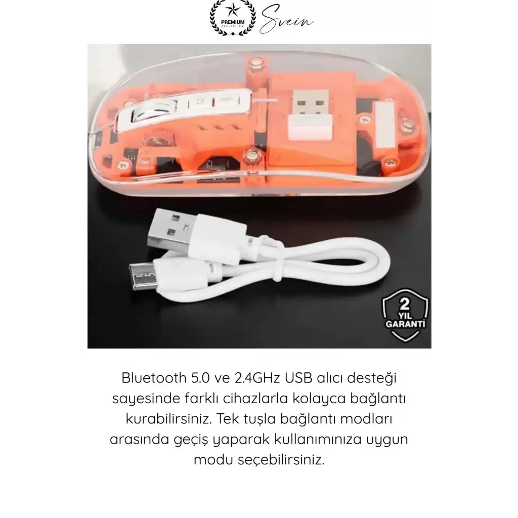 #Mouse Şeffaf Premium Kablosuz Mouse Bluetooth 5.0 2.4GHz Çift Modlu Sessiz Optik Fare USB Alıcılı Şarjlı Ergonomik Dizüstü Bilgisayar Tablet PC Uyumlu Rahat Uzun Ömürlü Dayanıklı