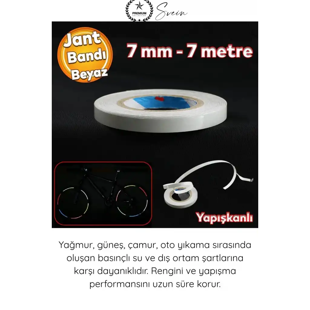 #NeonBant Beyaz Neon Jant Bandı Reflektif Şerit 7mm 7 Metre Motosiklet Otomobil Bisiklet Jant Çember Dekoratif Yapışkanlı Çizgi Sticker Gece Görünürlük Suya Dayanıklı UNI EN12899 Sertifikalı
