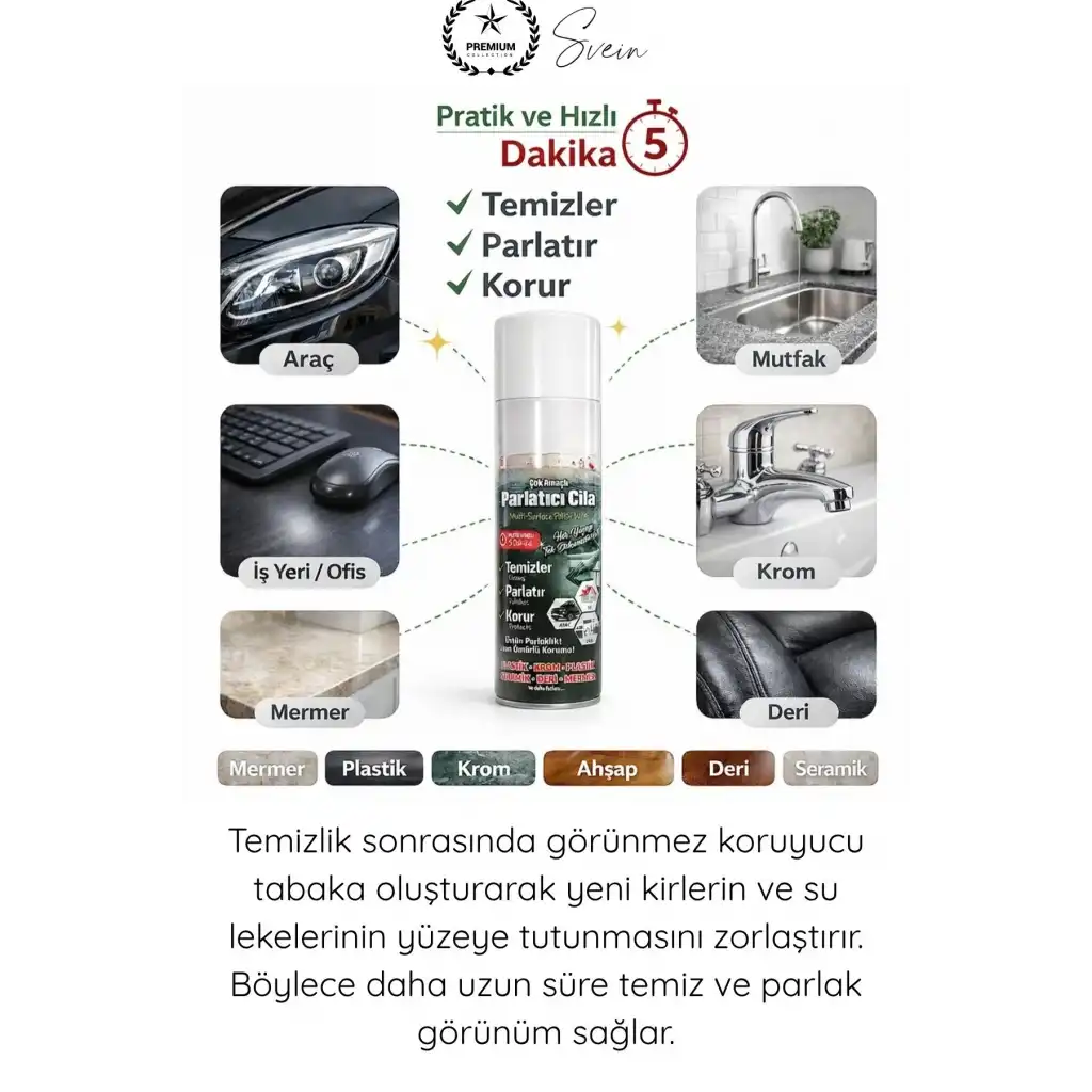 #Parlatıcı Paslanmaz Çelik Yüzey Temizleyici Parlatıcı Sprey 500 ml Ankastre Fırın Davlumbaz Buzdolabı Metal Krom Alüminyum Temizlik Cilası Parmak İzi Yağ Su Lekesi Giderici Koruyucu Bakım Spreyi