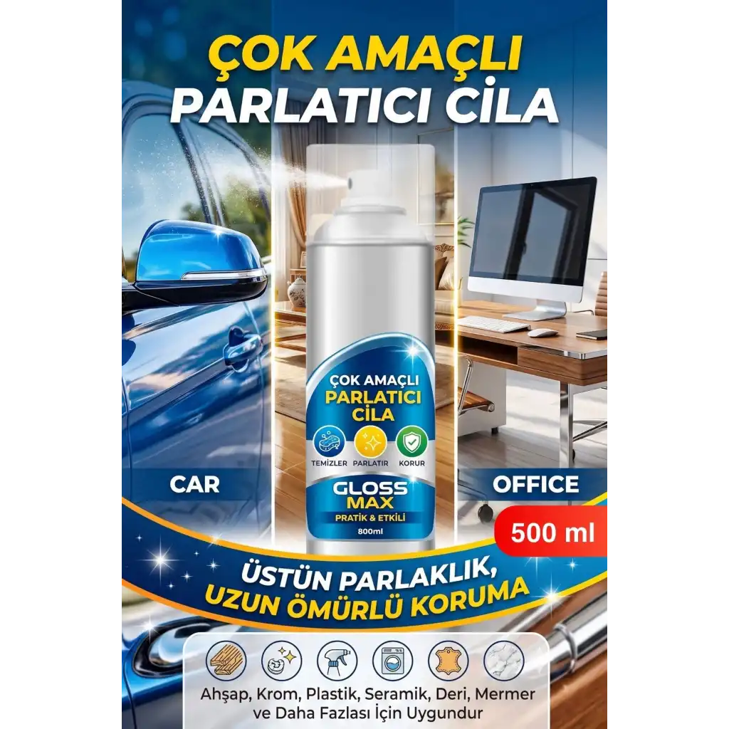 #Parlatıcı Paslanmaz Çelik Yüzey Temizleyici Parlatıcı Sprey 500 ml Ankastre Fırın Davlumbaz Buzdolabı Metal Krom Alüminyum Temizlik Cilası Parmak İzi Yağ Su Lekesi Giderici Koruyucu Bakım Spreyi