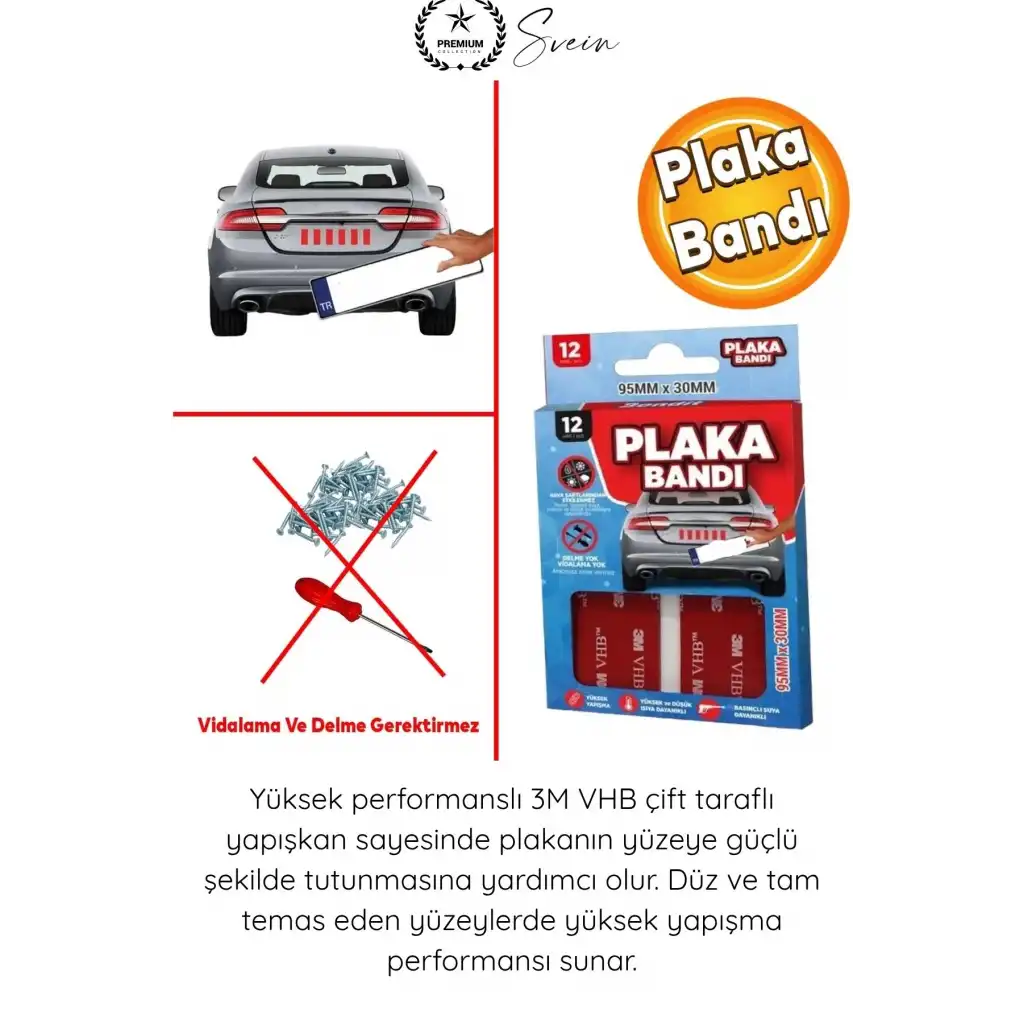 #PlakaBandı Otomobil Motosiklet Plaka Yapıştırma Bandı 3M VHB Çift Taraflı Çok Güçlü Suya Dayanıklı 12 Adet Gri 95x30 mm Araç Plaka Montaj Sabitleme Oto Aksesuar Yapışkan Ped