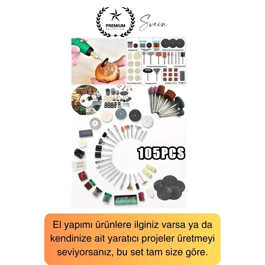 Premium 105 Parça Hobi Gravür Taşlama Ucu Mini Metal Ahşap Oyma Seti Parlatma Zımparalama Fırçalama