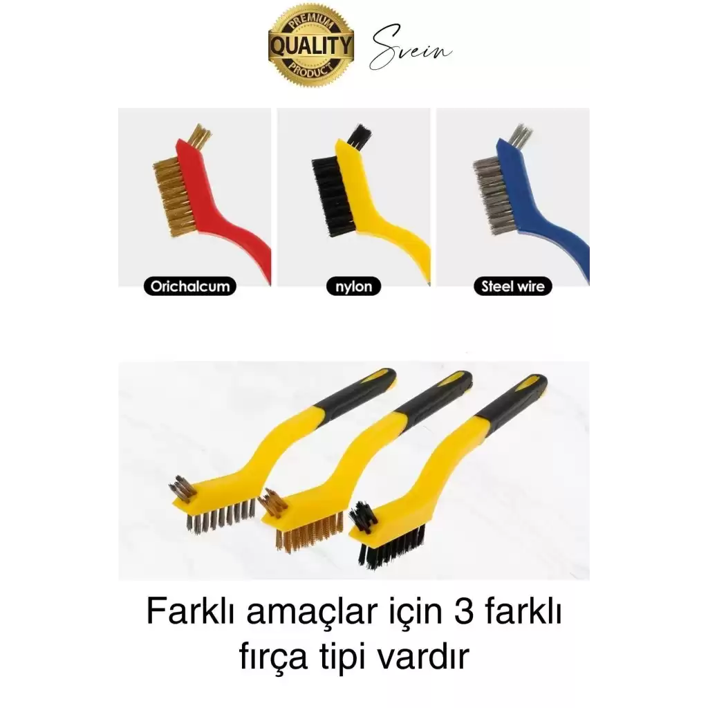Premium 3lü Mini Tel Fırça Seti Detay Temizlik Pas Kir Sökücü Devre Kartı Fan 3D Printer Mekanik