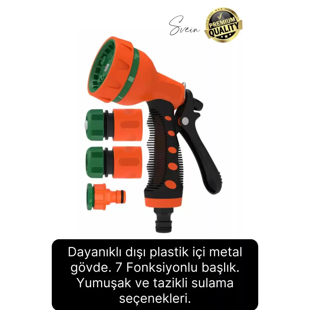 Premium 8 Fonksiyonlu Adaptörlü Yüksek Basınçlı Kopmaz Sulama Tabancası Bahçe Araba Yıkama Tazikli