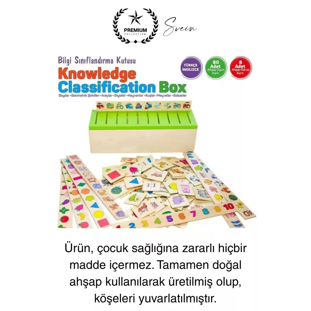 Premium Ahşap Bilgi Sınıflandırma Kutusu Zeka Geliştiren Eğitici Öğretici Çocuk Oyuncak El Beceri