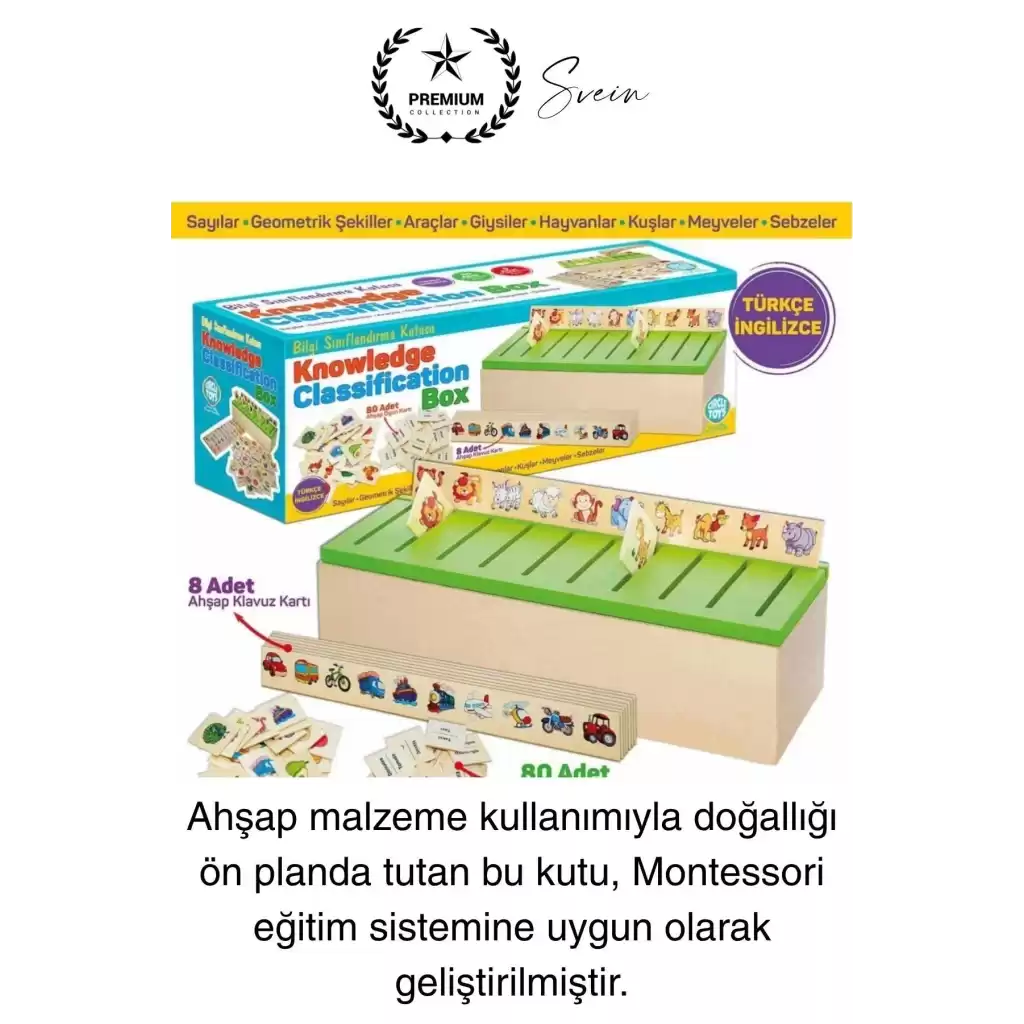 Premium Ahşap Bilgi Sınıflandırma Kutusu Zeka Geliştiren Eğitici Öğretici Çocuk Oyuncak El Beceri