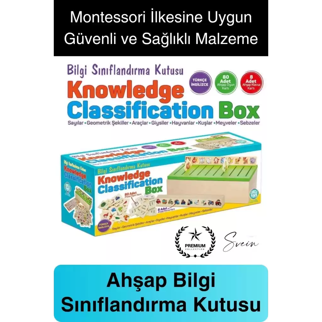 Premium Ahşap Bilgi Sınıflandırma Kutusu Zeka Geliştiren Eğitici Öğretici Çocuk Oyuncak El Beceri