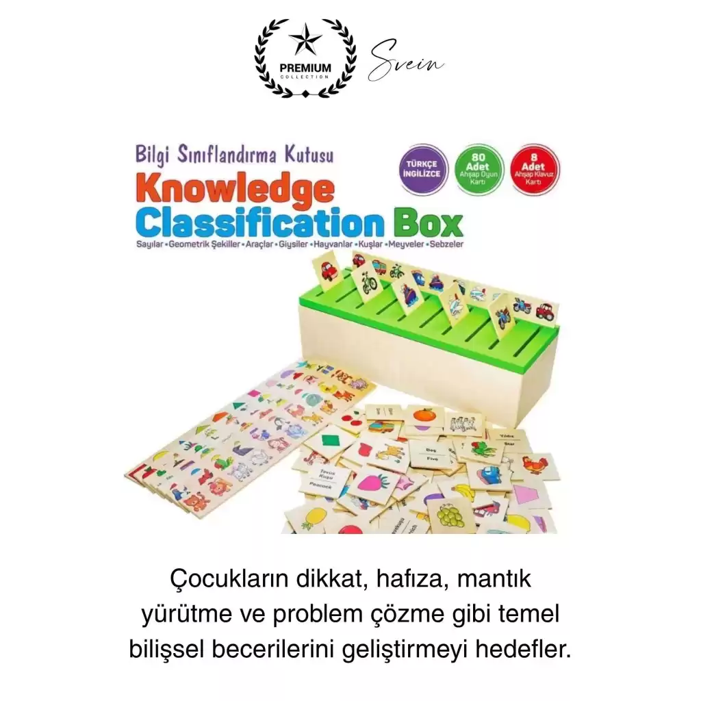 Premium Ahşap Bilgi Sınıflandırma Kutusu Zeka Geliştiren Eğitici Öğretici Çocuk Oyuncak El Beceri