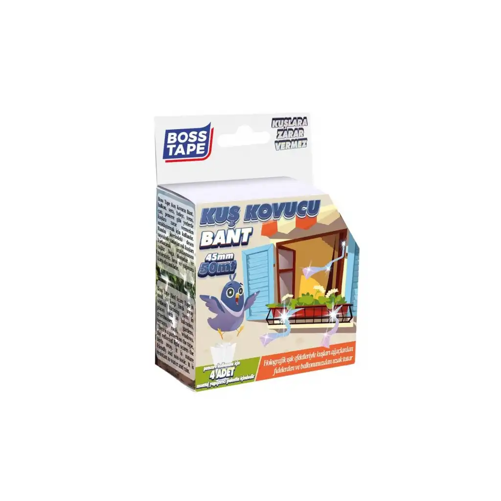 Boss Tape Kuş Kondurmaz Rahatsız Eden Şerit Bant 45 mm x 50 mt Yansıtıcı Kuşsavar Çatı Hologram Bandı