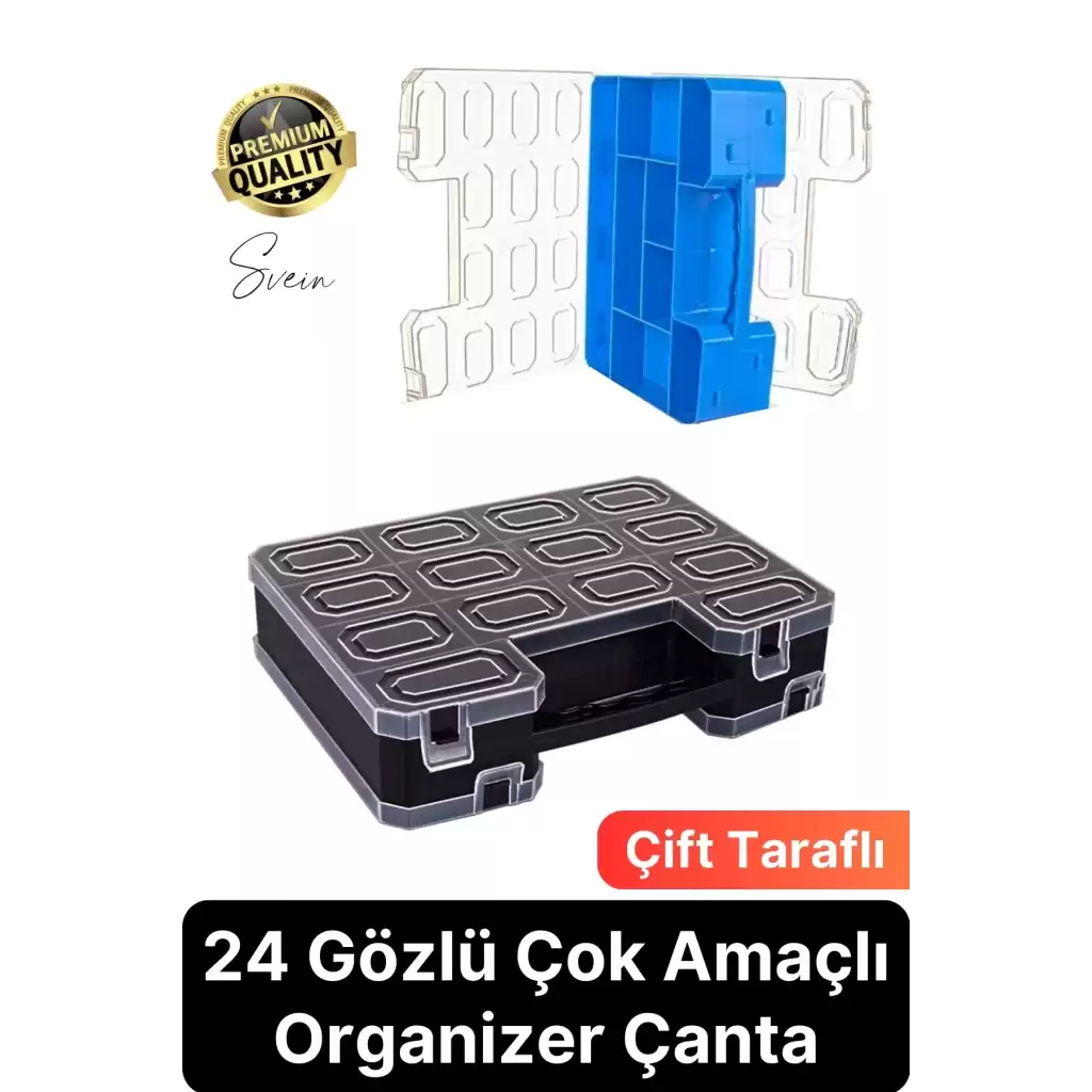 Premium Çift Taraflı Vida Çivi Balıkçı Malzeme Organizer Çanta 22 Gözlü Bölmeli Şeffaf Kilitli Kapak