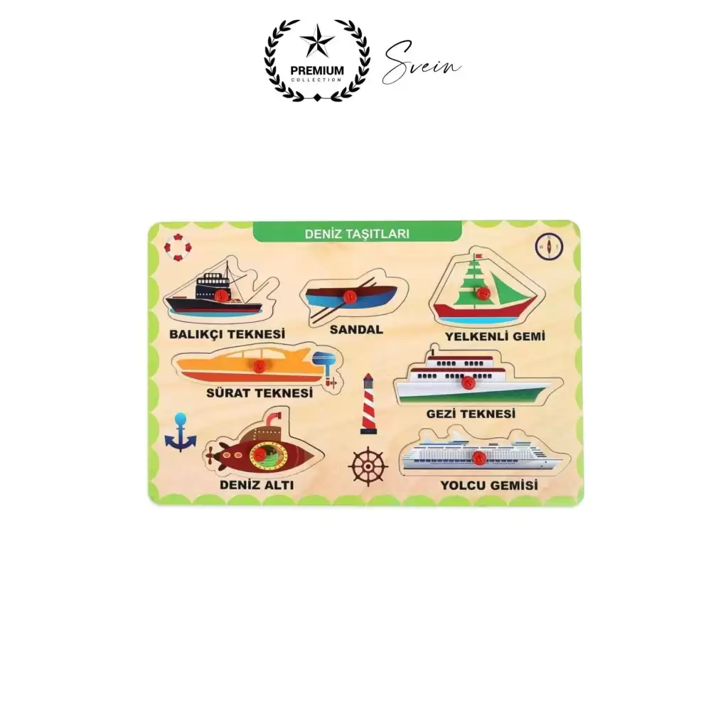 Premium Deniz Taşıtları Ahşap Bul Tak Puzzle Eğitici Oyuncak Tutmalı Motor Becerisi Gelişim