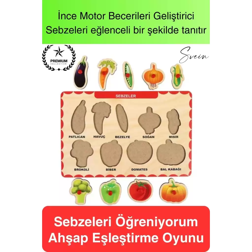 Premium Sebzeler Ahşap Bul Tak Puzzle Eğitici Oyuncak Havuç Patates Soğan Motor Becerisi Gelişim
