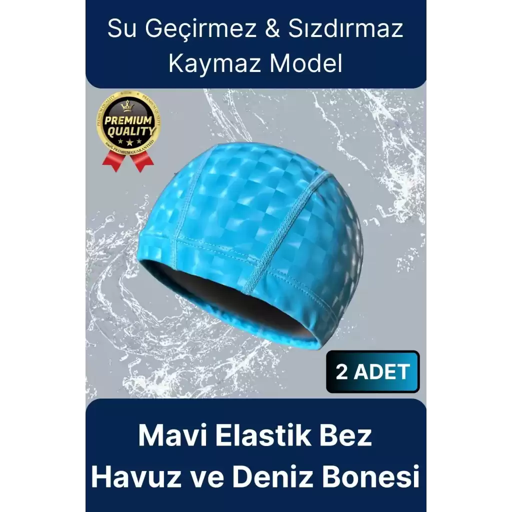 Premium Su Geçirmez Sızdırmaz Kaymaz Kaliteli Yüzücü Şapka Elastik Bez 2li Deniz Havuz Yüzme Bonesi