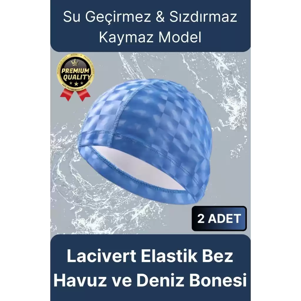 Premium Su Geçirmez Sızdırmaz Kaymaz Kaliteli Yüzücü Şapka Elastik Bez 2li Deniz Havuz Yüzme Bonesi