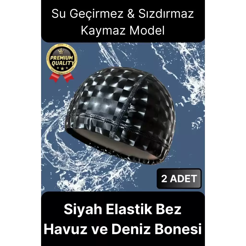 Premium Su Geçirmez Sızdırmaz Kaymaz Kaliteli Yüzücü Şapka Elastik Bez 2li Deniz Havuz Yüzme Bonesi