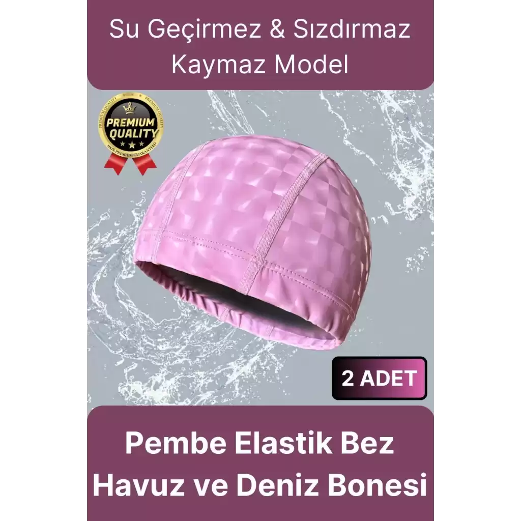 Premium Su Geçirmez Sızdırmaz Kaymaz Kaliteli Yüzücü Şapka Elastik Bez 2li Deniz Havuz Yüzme Bonesi