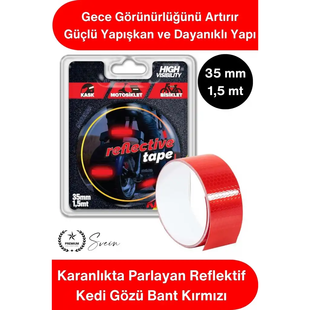 #ReflektifBant Reflektif Kedi Gözü Bant Kırmızı 35mm 1,5 Metre Motosiklet Bisiklet Otomobil Dorse Römork Güvenlik Şeridi Işık Yansıtıcı Gece Görünürlüğü Kendinden Yapışkanlı Dayanıklı Uyarı Etiketi