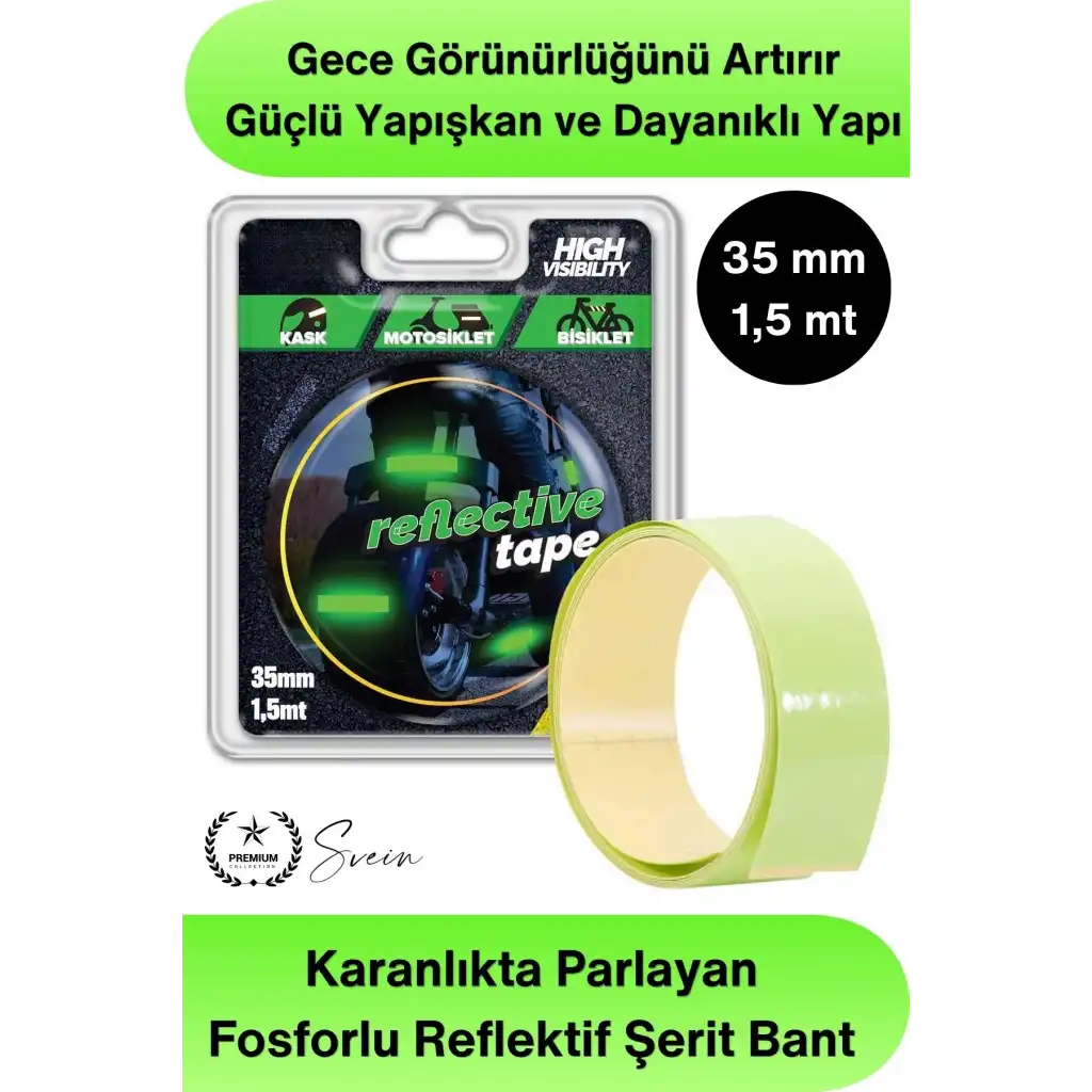 #Reflektör Karanlıkta Parlayan Fosforlu Reflektif Şerit Bant 35mm 1,5 Metre Motosiklet Bisiklet Otomobil Güvenlik Uyarı Etiketi Gece Görünürlük Dekorasyon Yapışkanlı Aksesuar Yol Koruma