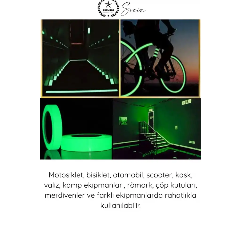 #Reflektör Karanlıkta Parlayan Fosforlu Reflektif Şerit Bant 35mm 1,5 Metre Motosiklet Bisiklet Otomobil Güvenlik Uyarı Etiketi Gece Görünürlük Dekorasyon Yapışkanlı Aksesuar Yol Koruma