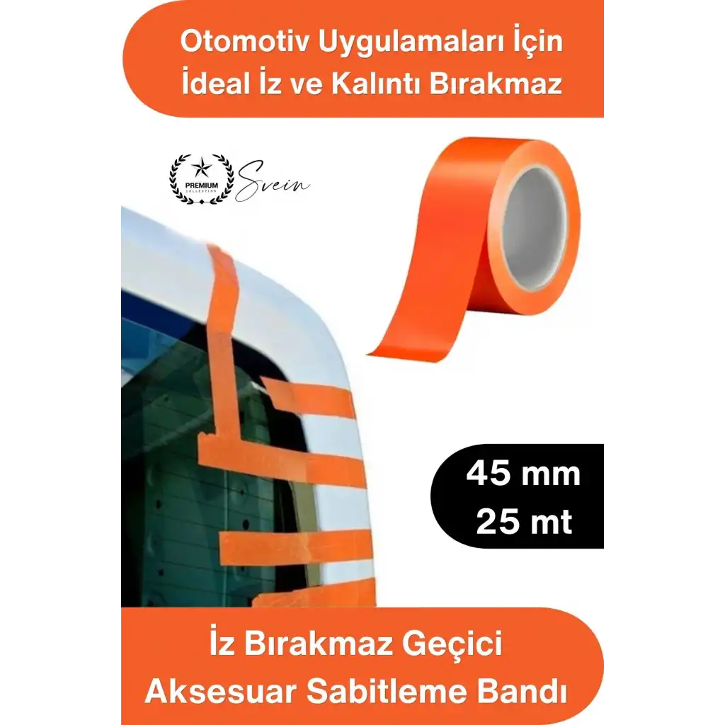 #SabitlemeBandı İz Bırakmaz Turuncu Geçici Aksesuar Sabitleme Bandı 45mm x 25m Oto Cam Montaj Spoiler Çıta Plaka Anten Koruma Boya Dostu Güçlü Yapışkan Transfer Maskeleme Uygulama Rulosu