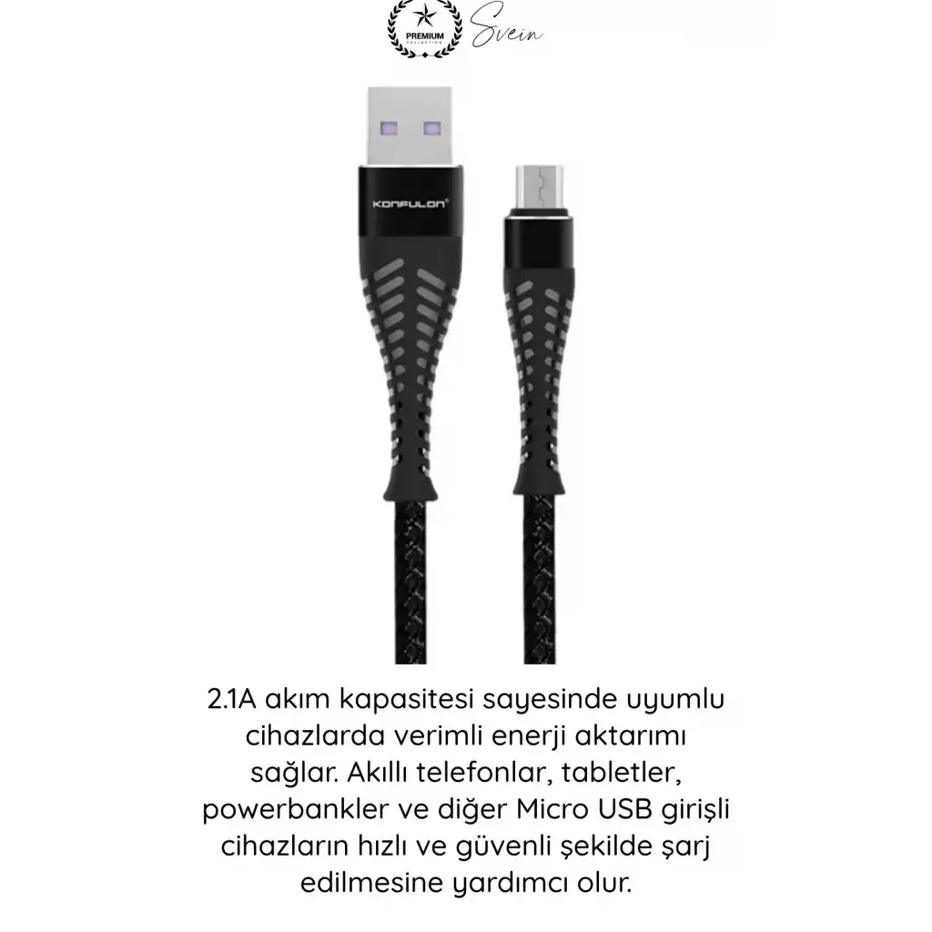 #ŞarjKablo Süper Hızlı Destekleyici S61 Micro USB Kablo 1.2M 2.1A Hızlı Şarj Veri Aktarım Naylon Örgülü Metal Uçlu Dayanıklı Android Telefon Tablet Powerbank Uyumlu Premium Şarj Kablosu Siyah