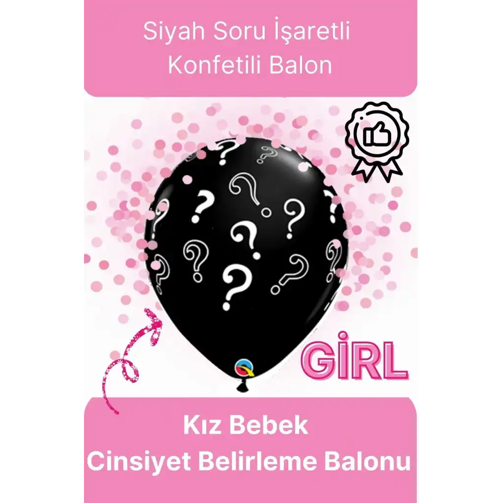Siyah Soru İşareti Cinsiyet Belirleme Partisi Baby Shower Kız mı Erkek mi 18inç 45cm Konfetili Balon