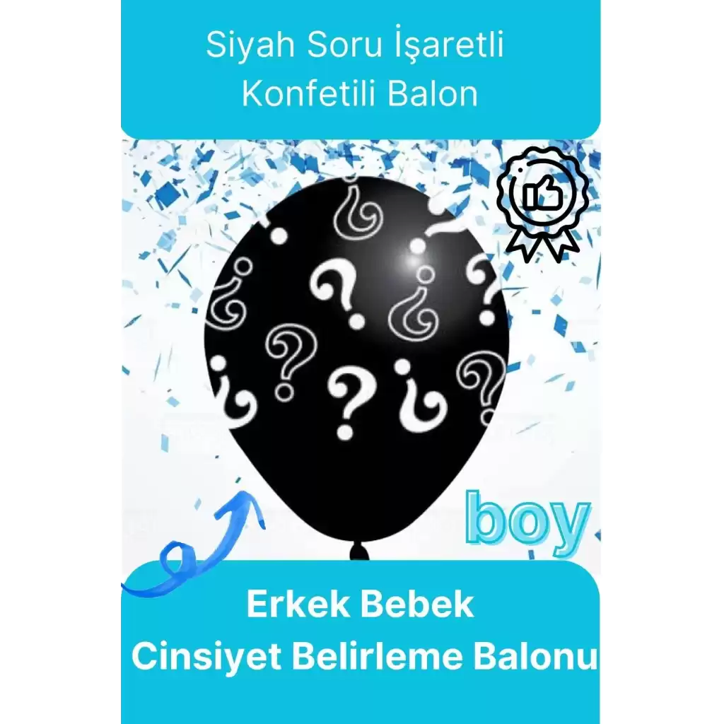 Siyah Soru İşareti Cinsiyet Belirleme Partisi Baby Shower Kız mı Erkek mi 18inç 45cm Konfetili Balon